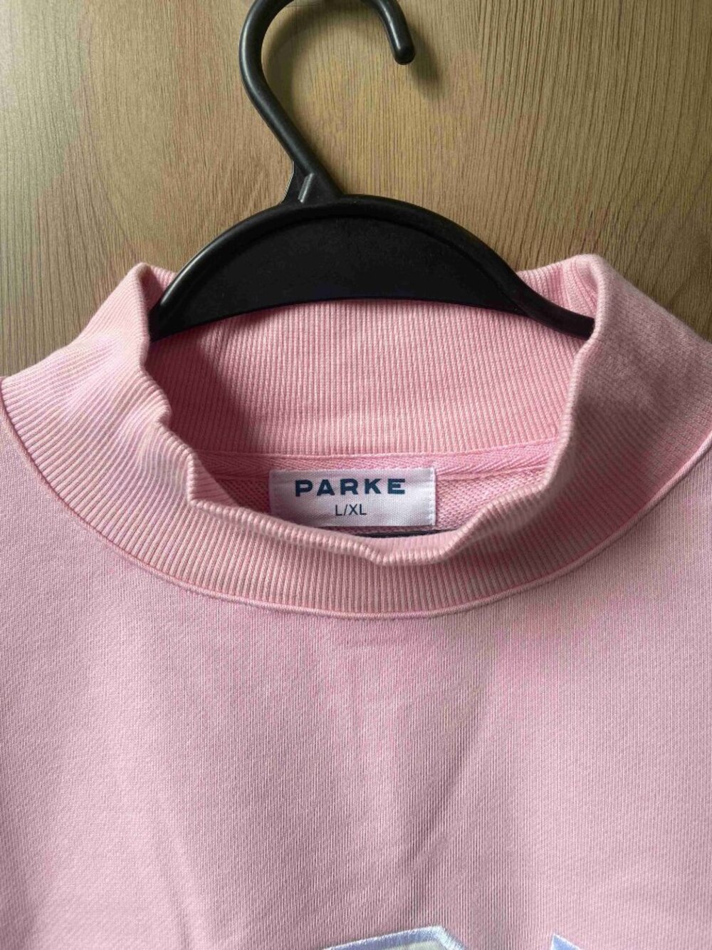 PARKE Confetti Letter Mock Neck Pullover Pink Casual Fleece Sweatshirt - Picture 2 of 5